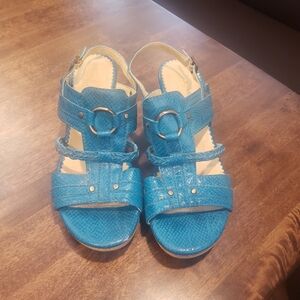 Bussola Women's Marseilles Teal Cork Wwdge Sandals 39